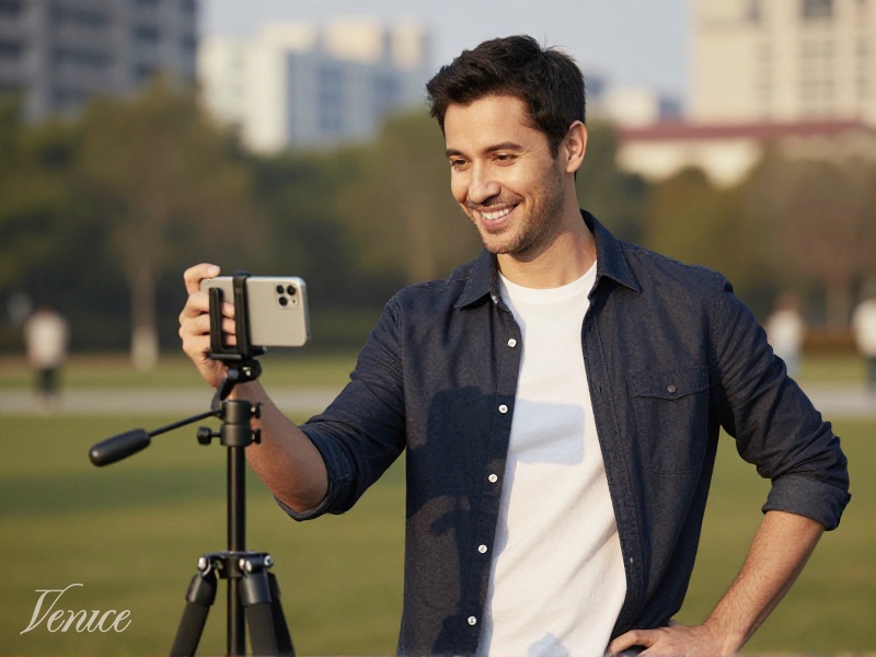 Confident man in 2026 setting up his dating app profile on his phone, casual smile, well-lit candid lifestyle photo, profile optimization concept