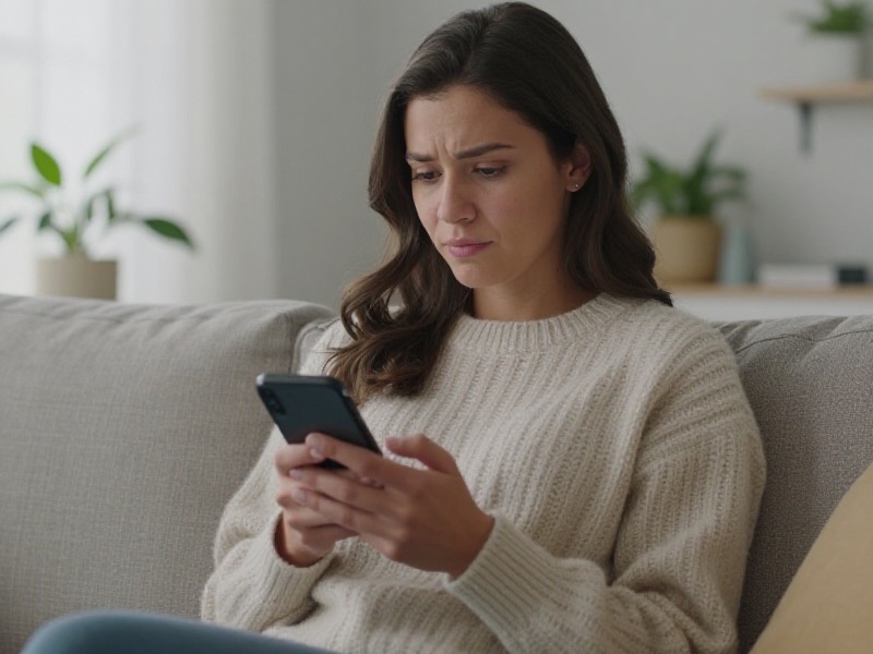 A person sitting by a window holding a smartphone with a dating app settings screen open, thumb hovering over the delete account option in soft daylight.